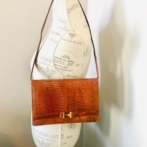 H Tan Snakeskin  Shoulder Purse Clutch Gold